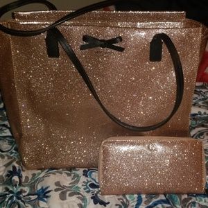 Kate Spade rose gold glitter purse